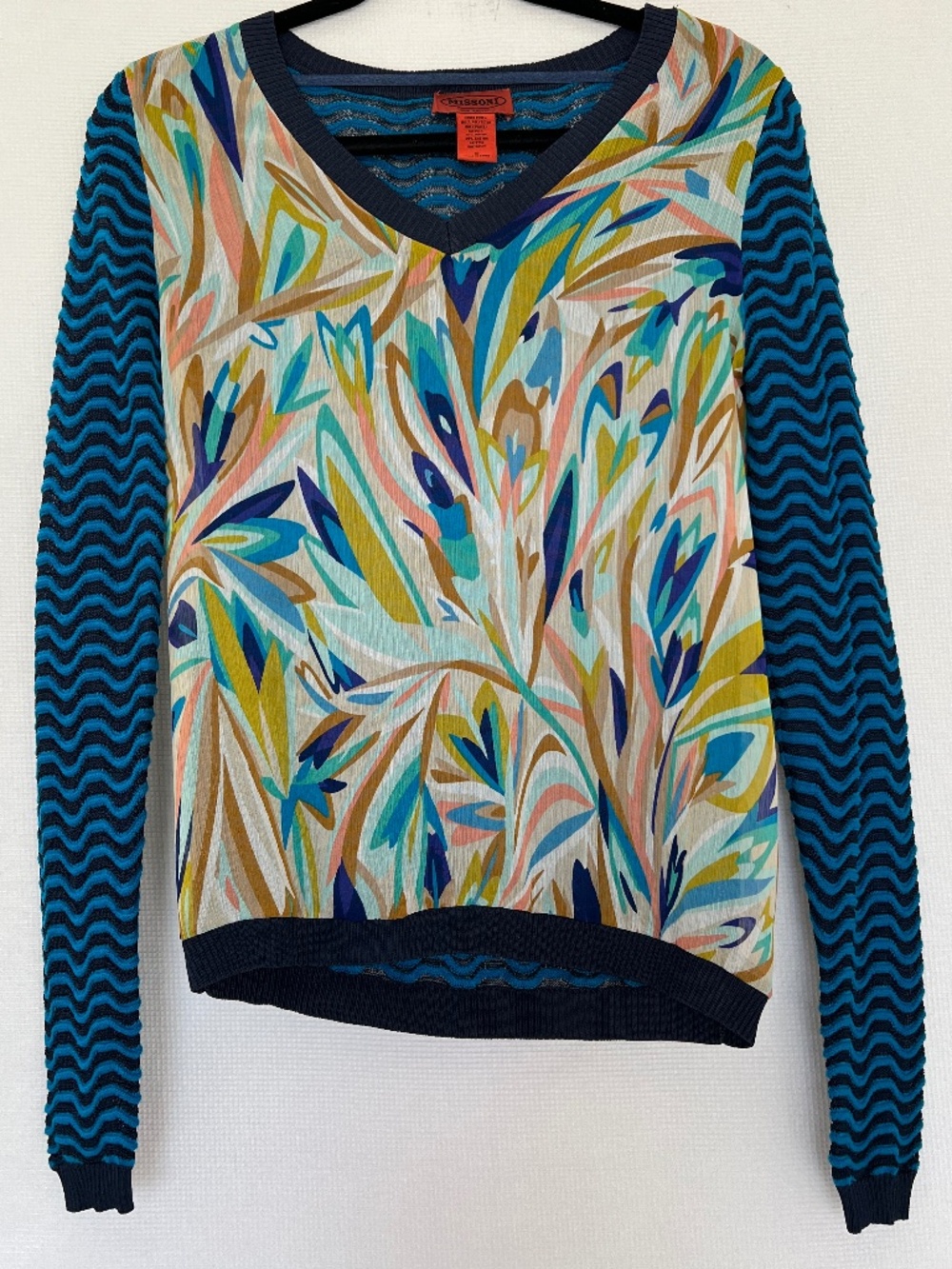 Missoni for Target Mixed Media Wave Knit Floral Silk Chiffon V-Neck Sweater S